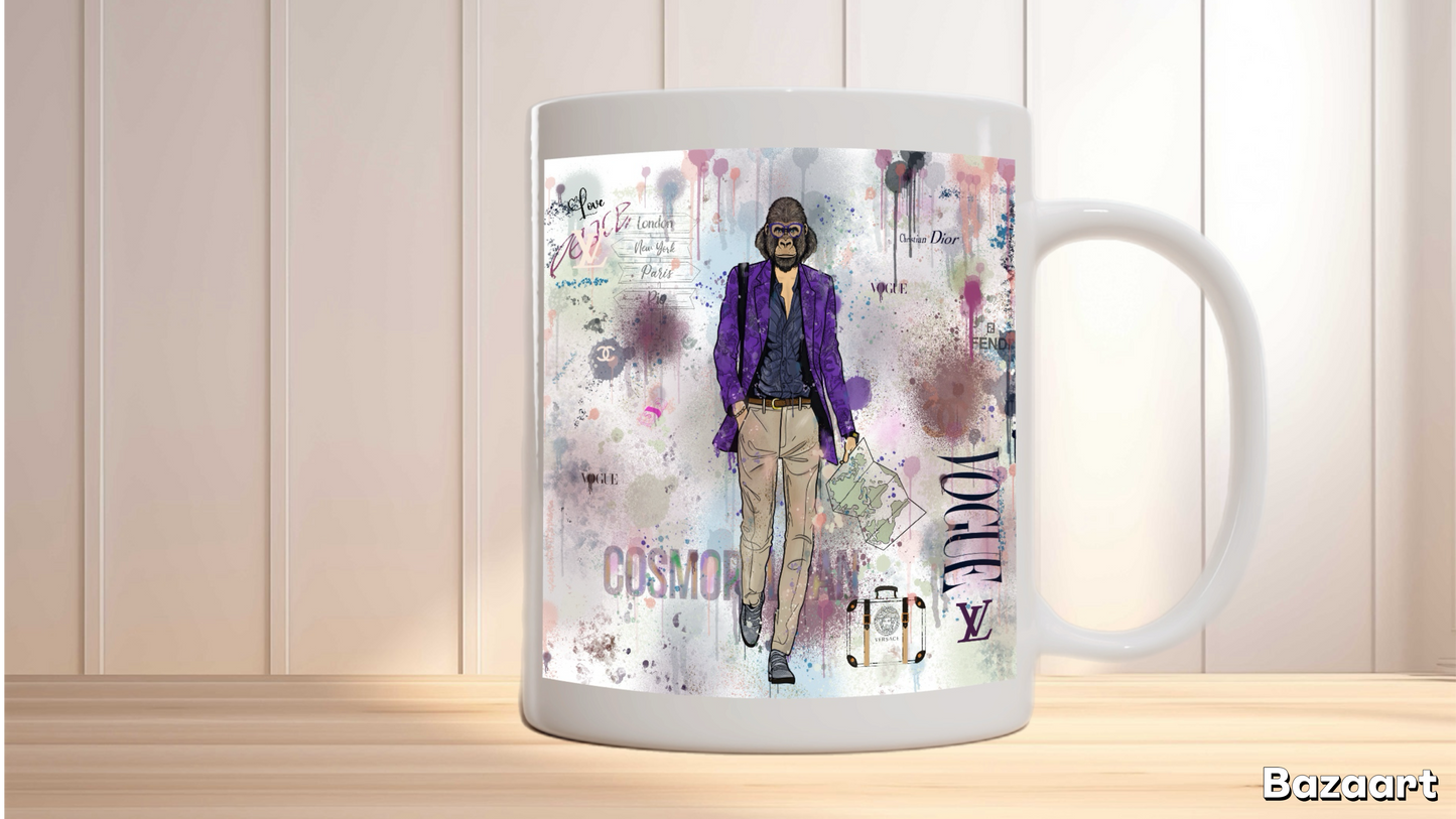 Dapper Ape in Snazzy Blazer – Ceramic Mug with Modern Art Background