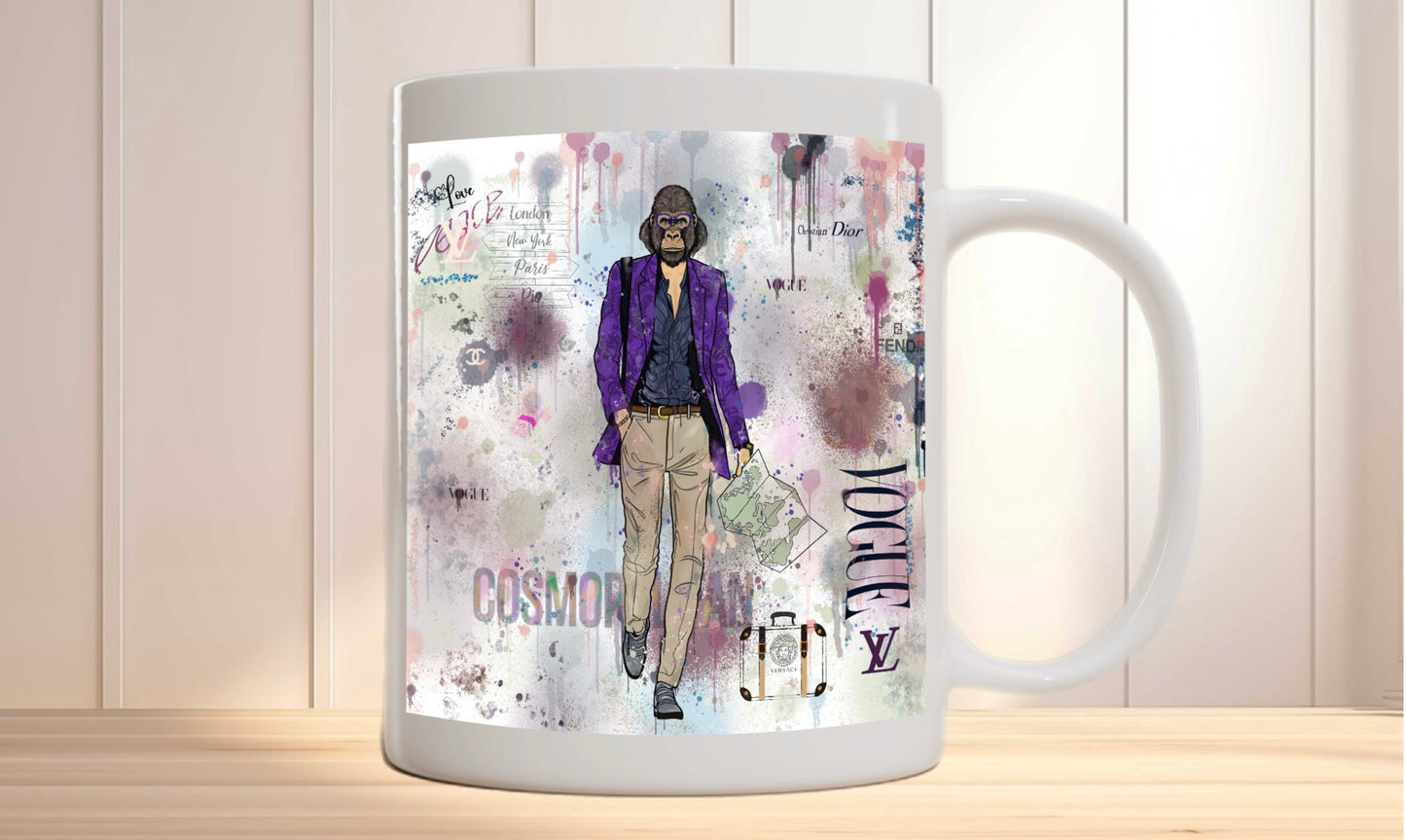 Dapper Ape in Snazzy Blazer – Ceramic Mug with Modern Art Background