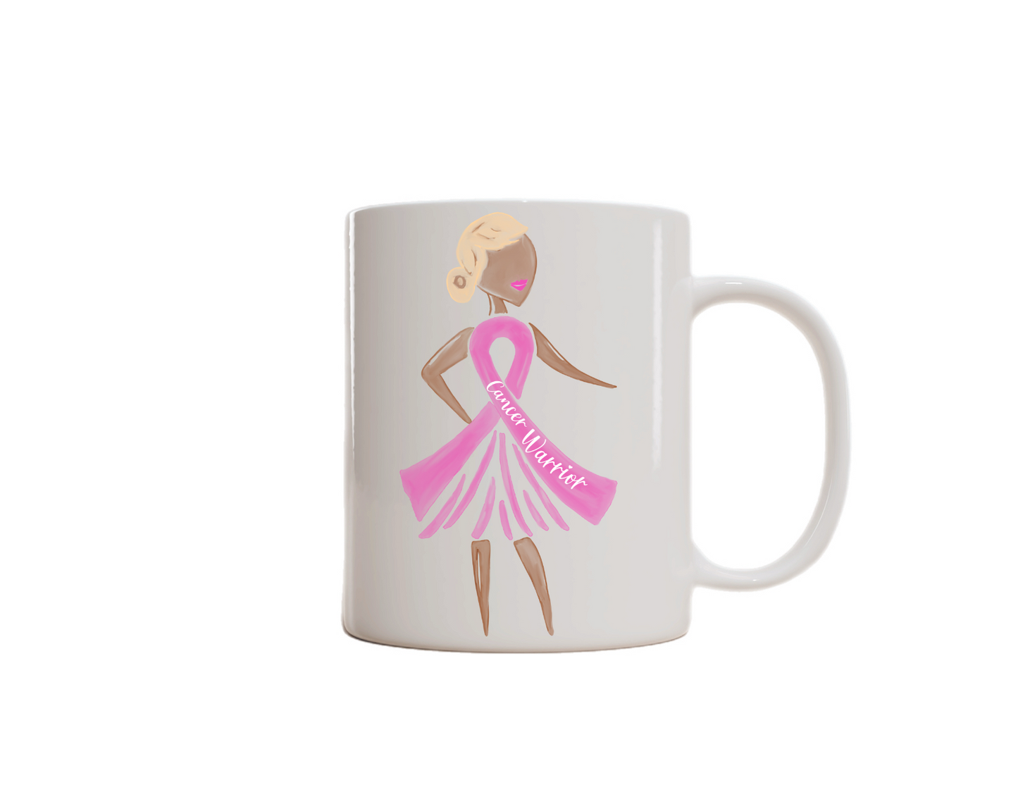 Sip with Purpose – Breast Cancer Awareness Mug. (Lady in ribbon dress)