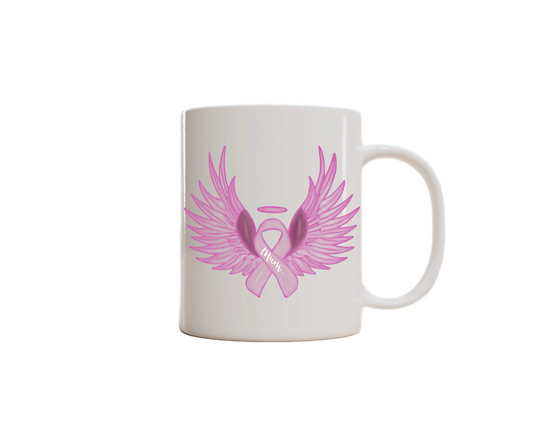 Sip with Purpose – Breast Cancer Awareness Mug. Mum Angel Wings