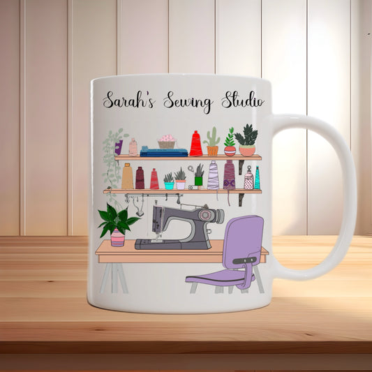 Personalized Sewing Studio Mug – Custom Name Sewing Room Gift 🧵