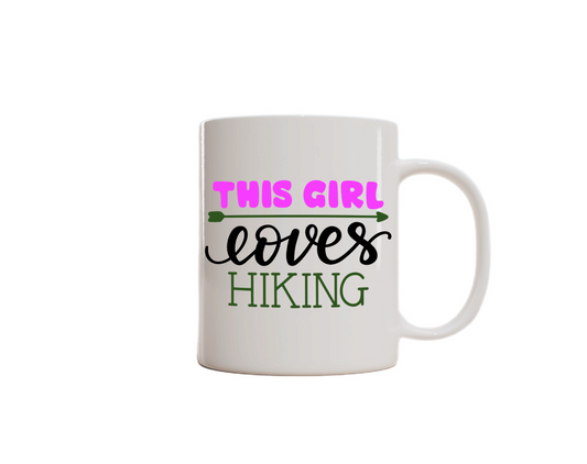 Hiking-Themed Charity Donation Mug. (This Girl Loves Hiking)