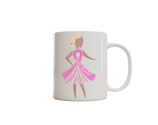 Sip with Purpose – Breast Cancer Awareness Mug. (Lady in ribbon dress)