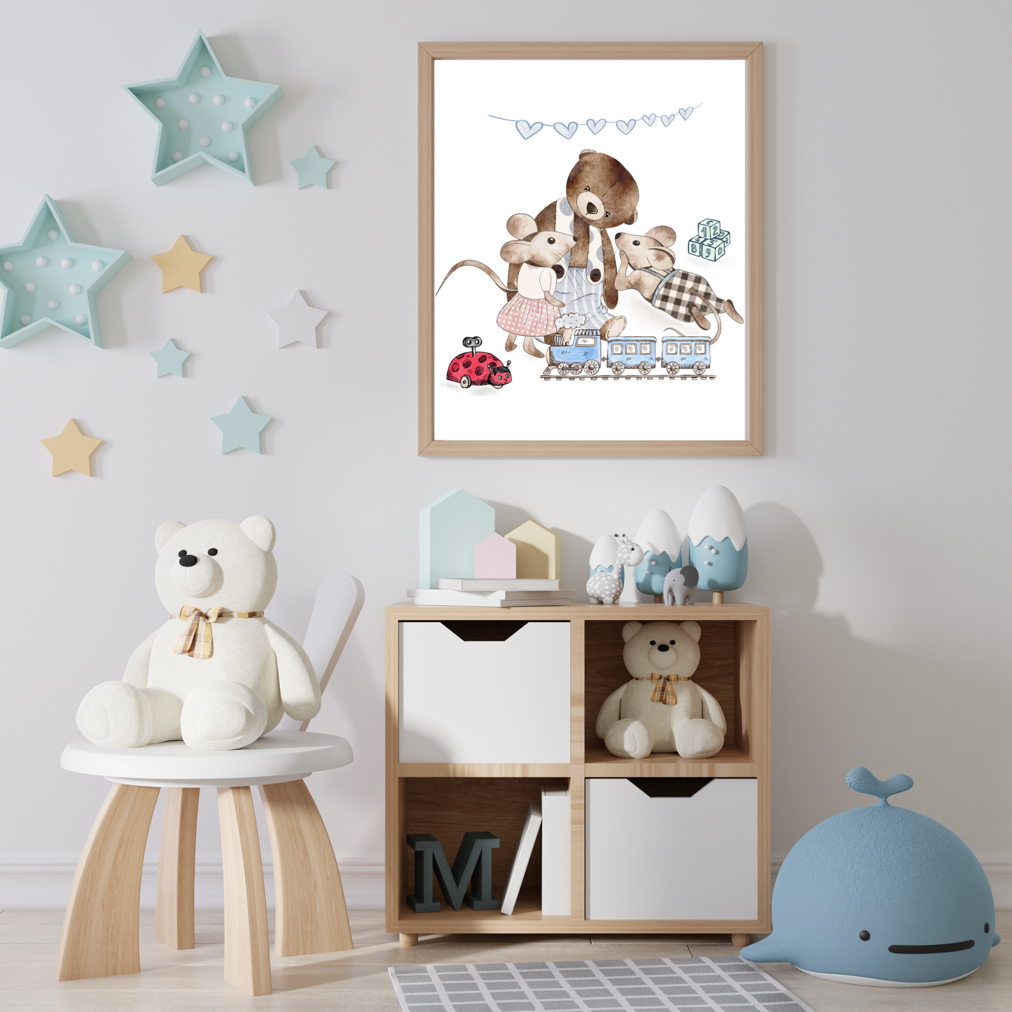 The Storyteller Bear – Whimsical Nursery Watercolor Wall Art Print