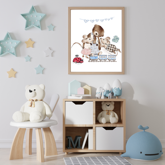 The Storyteller Bear – Whimsical Nursery Watercolor Wall Art Print