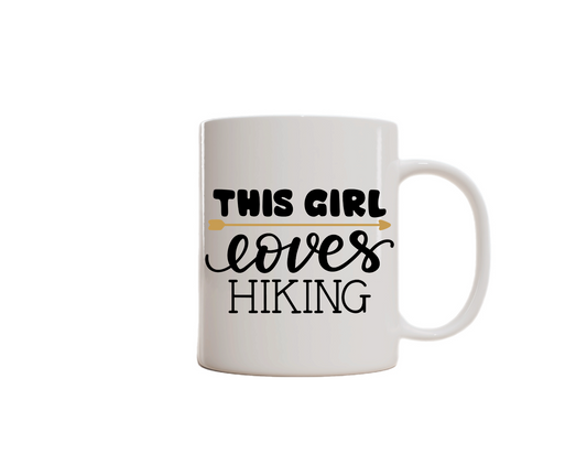 Hiking-Themed Charity Donation Mug. (This Girl Loves Hiking)